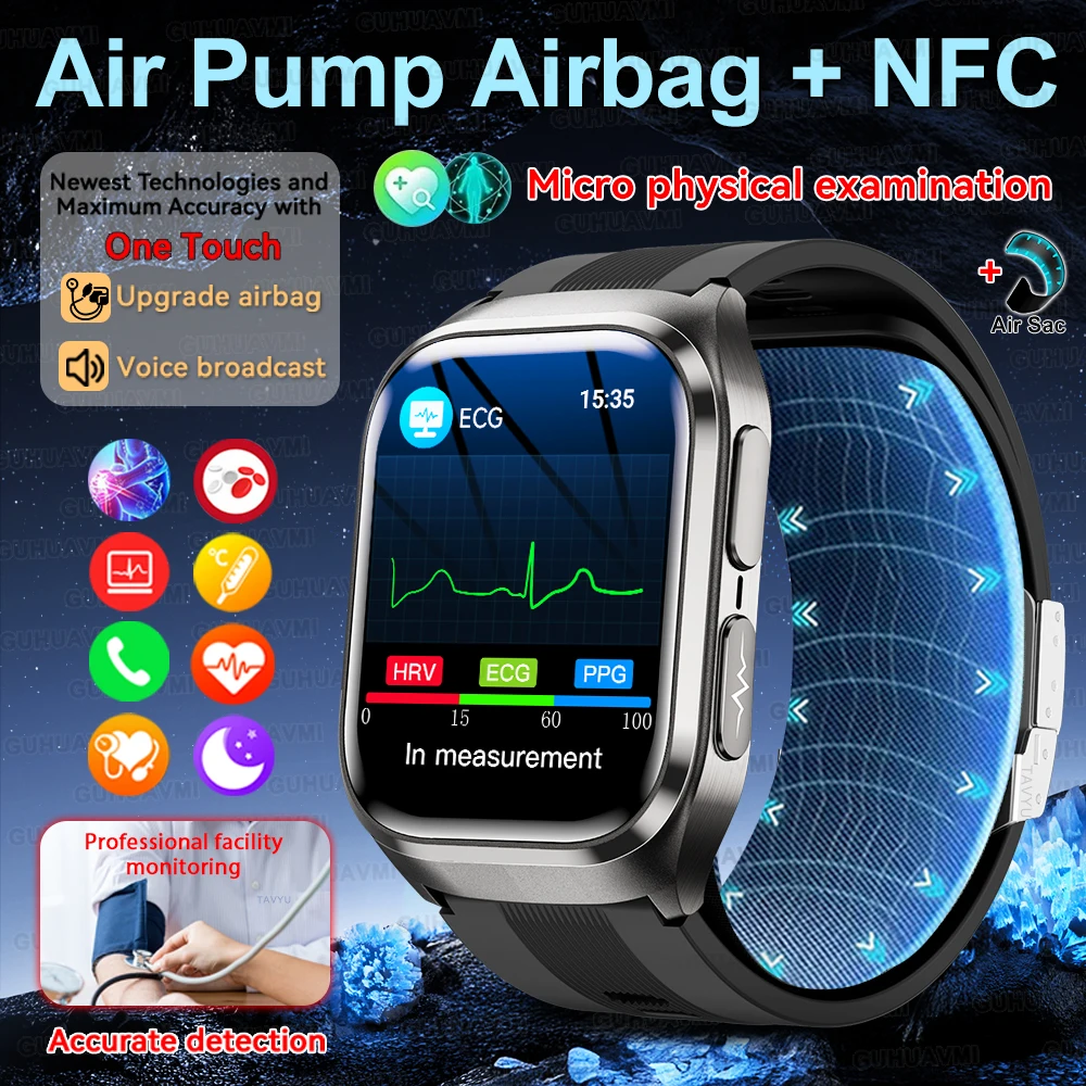 Newly Air Pump Airbag Blood Pressure Broadcast Health Smart Watch Men Women ECG Micro Physical Examination Sports Smartwatch NFC
