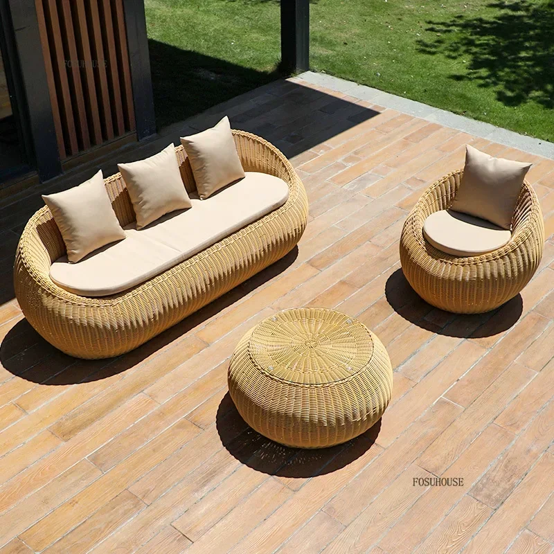Outdoor Garden Furniture Sets Courtyard Terrace Sofa Chair and Table Set Leisure Homestay Balcony PE Rattan Sofa Combination B