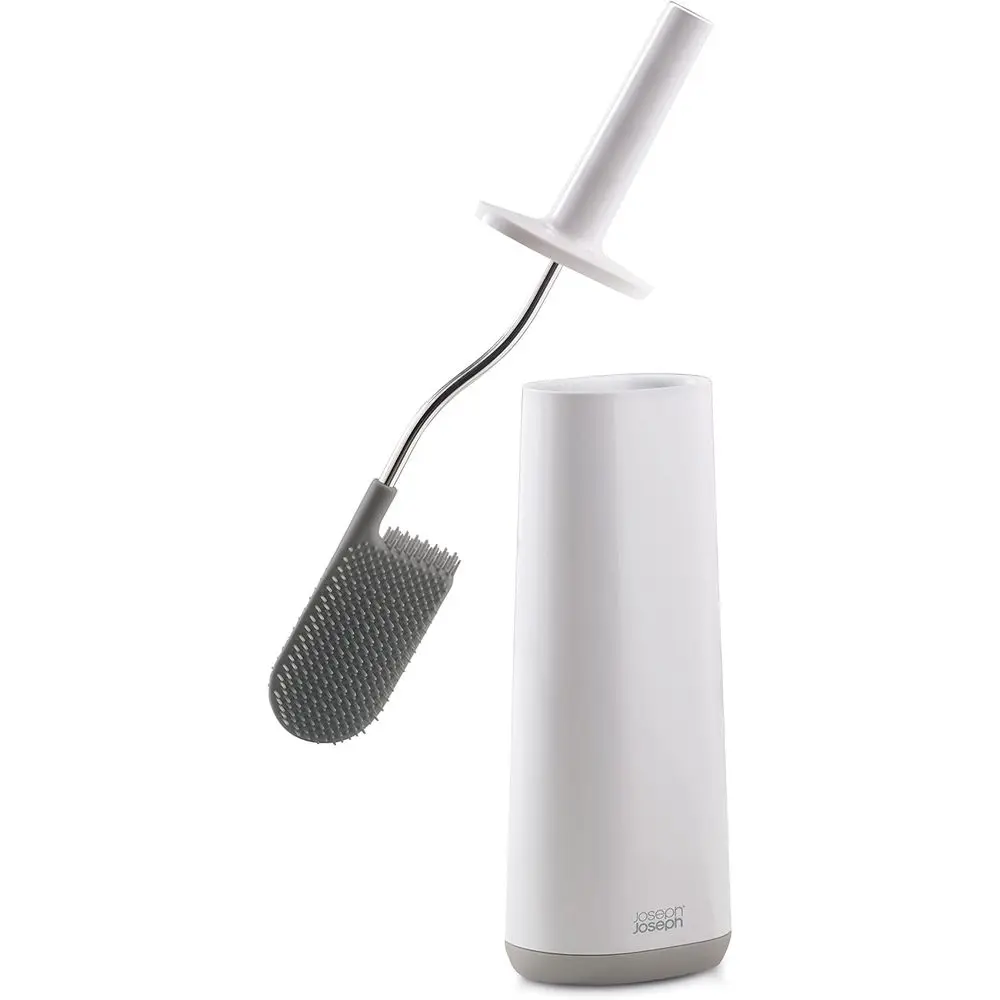

Hygienic Silicone Toilet Brush Set with Slim Holder, Flexible Anti-drip, Anti-clog for Deep Cleaning - Gray/White