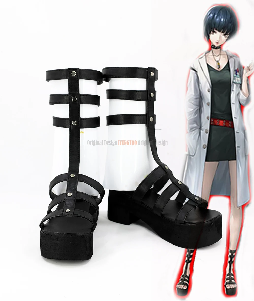 

P5A Tae Takemi Shoes Cosplay Persona 5 Tae Takemi Cosplay Shoes Black Sandals Custom Made Unisex Any Size