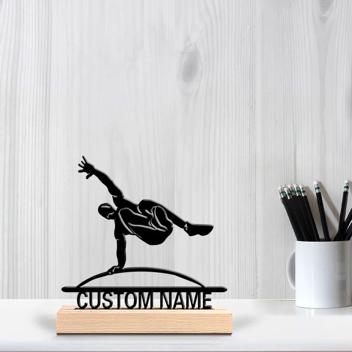 1pc Simple sport Customizable Name Metal Statue Metal Ornament Art Figurine With Wood Base Iron Ornament For Youth Gifts