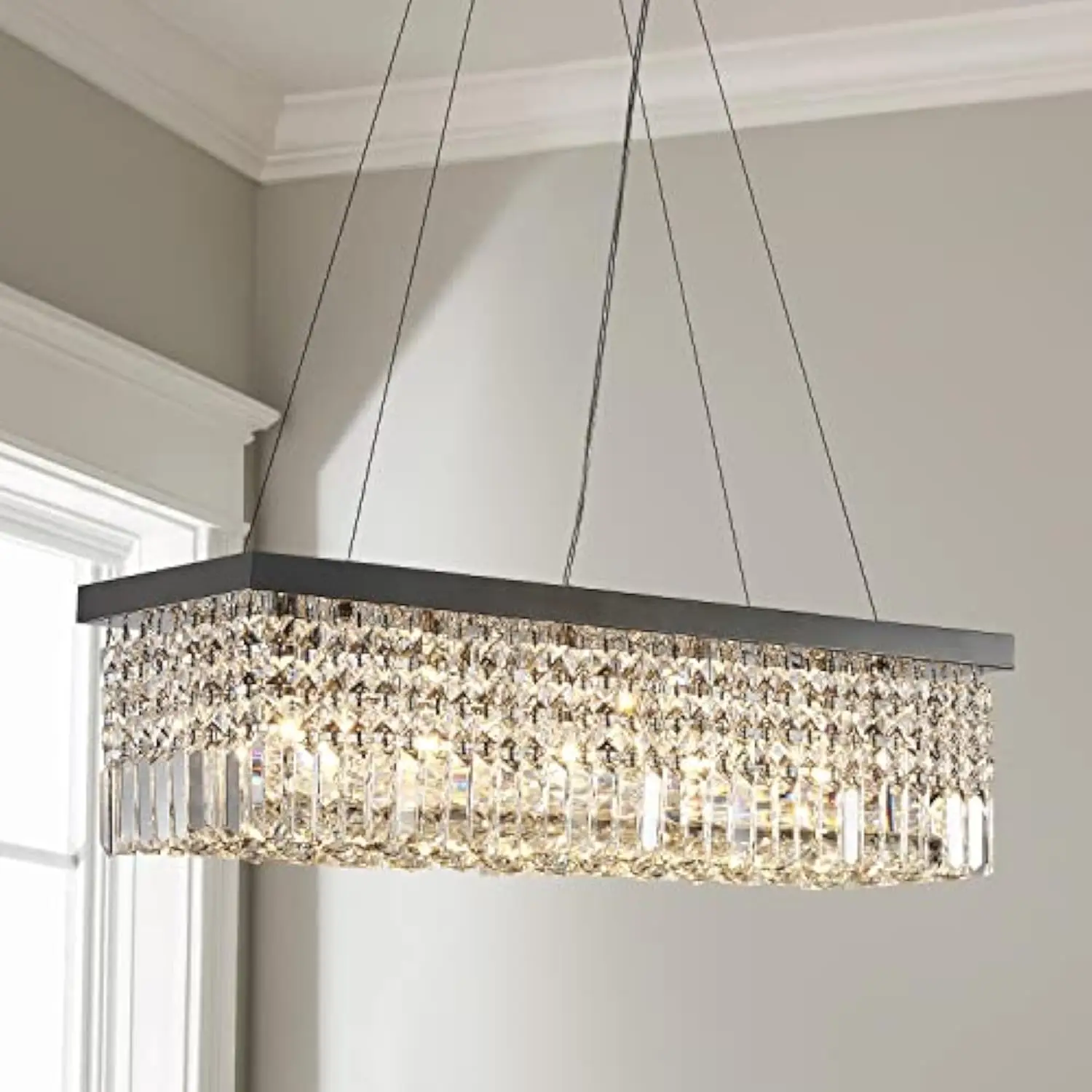 

Saint Mossi K9 Crystal Chandelier, Modern Farmhouse Chandelier, Pendant Light Fixtures, 5 E12 Base Lights, Dimension H7 X L34 X