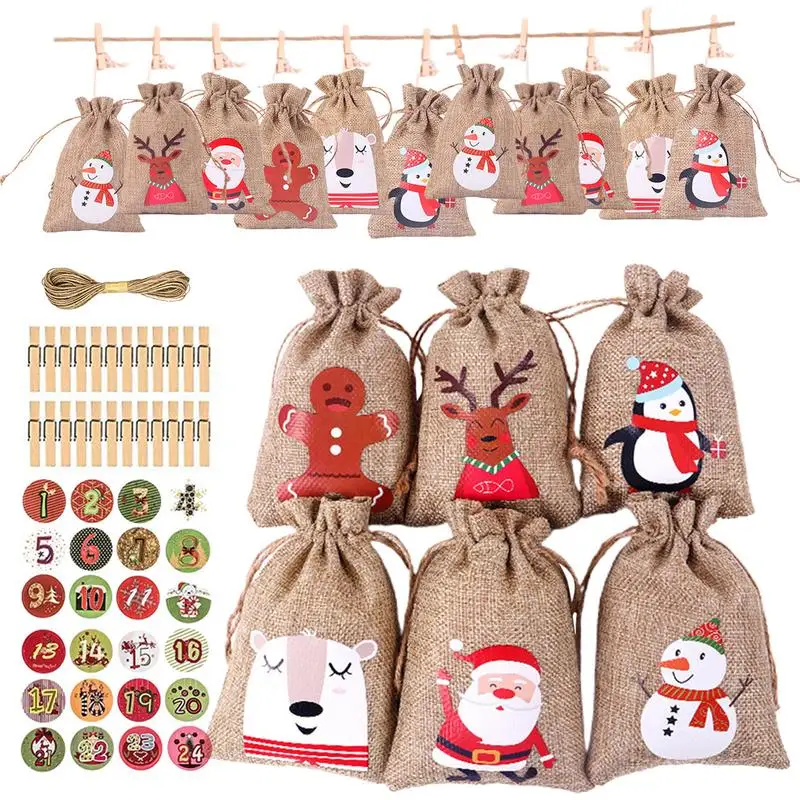 

Christmas Advent Calendar Bags 24 Days Advent Calendar Gift Bags DIY Set Paper Stickers Christmas Decor Calendario De Adviento