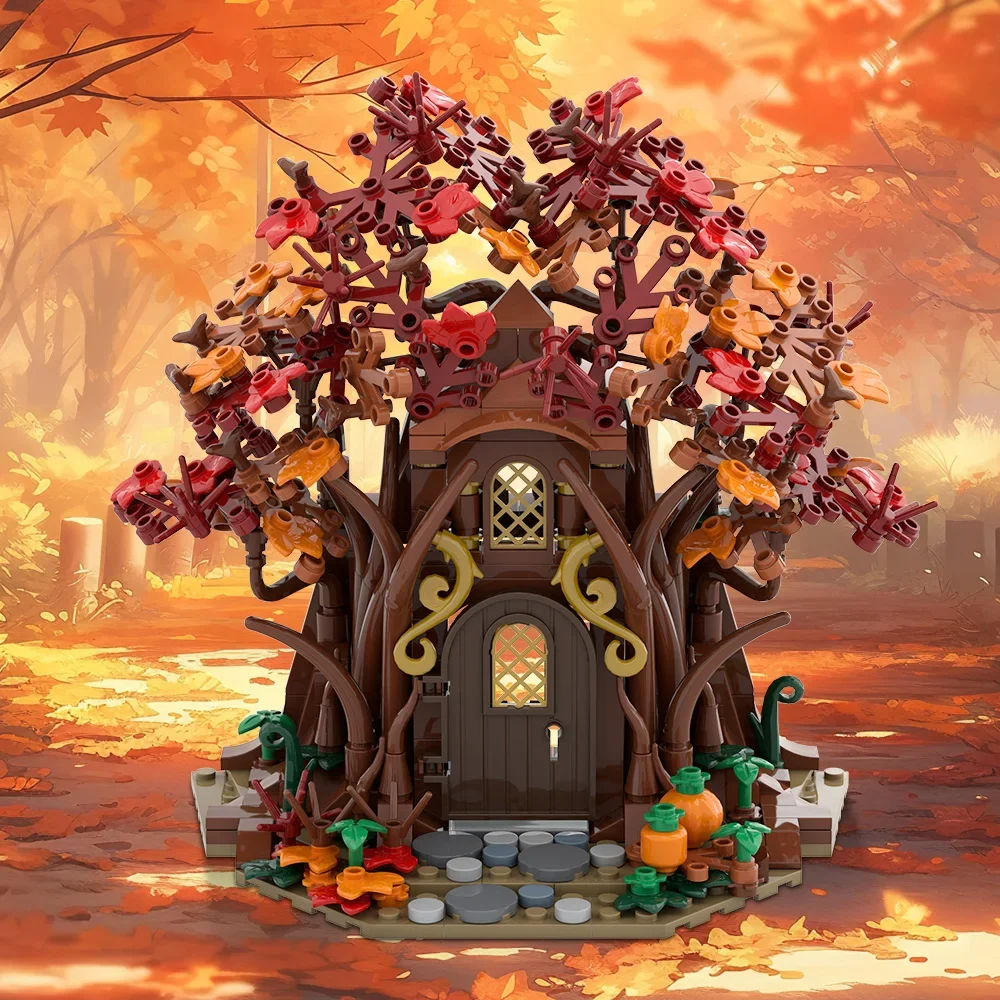 Gobricks MOC Woodland Elf House in Autumn Bouwstenen Model Woodland Elf House in Autumn Bricks Assembly Speelgoed Kids DIY Geschenken
