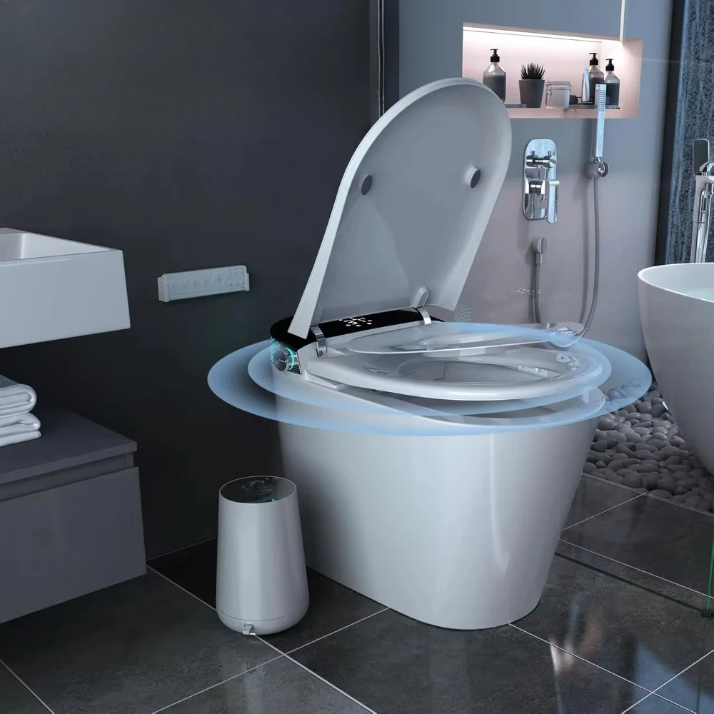 Smart Toilet Bidet with Tank Built in, Auto Open Close Lid,Heated Seat,Foot Sensor, Warm Water Sprayer&Dryer,Aromatherapy System