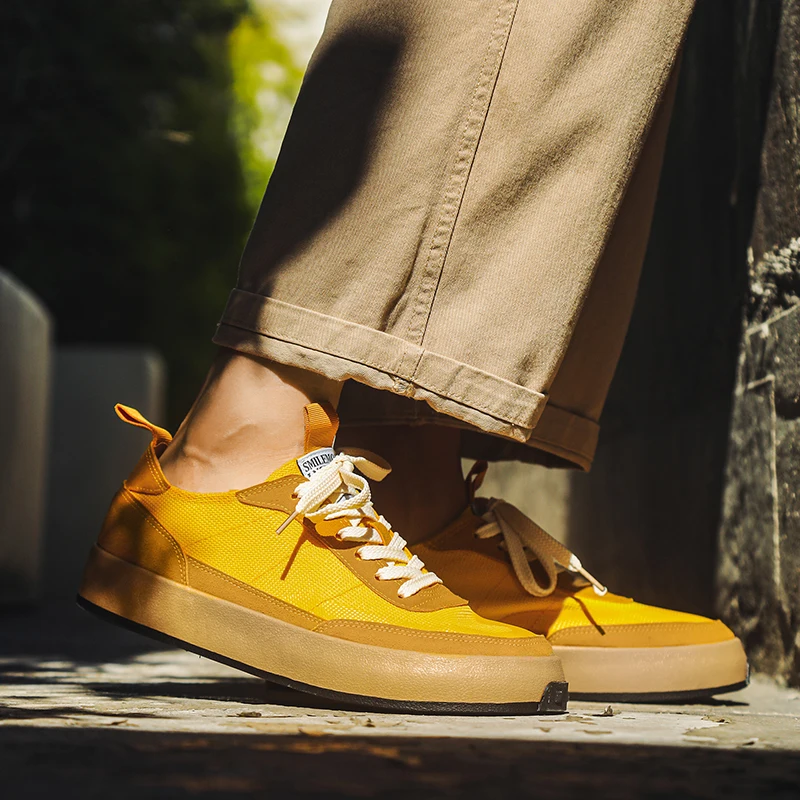 

Summer Yellow Canvas Shoes Man Comfortable Breathable Men's Skateboard Sneakers Low Cut Platform Designer Shoes Men Casual Shoes