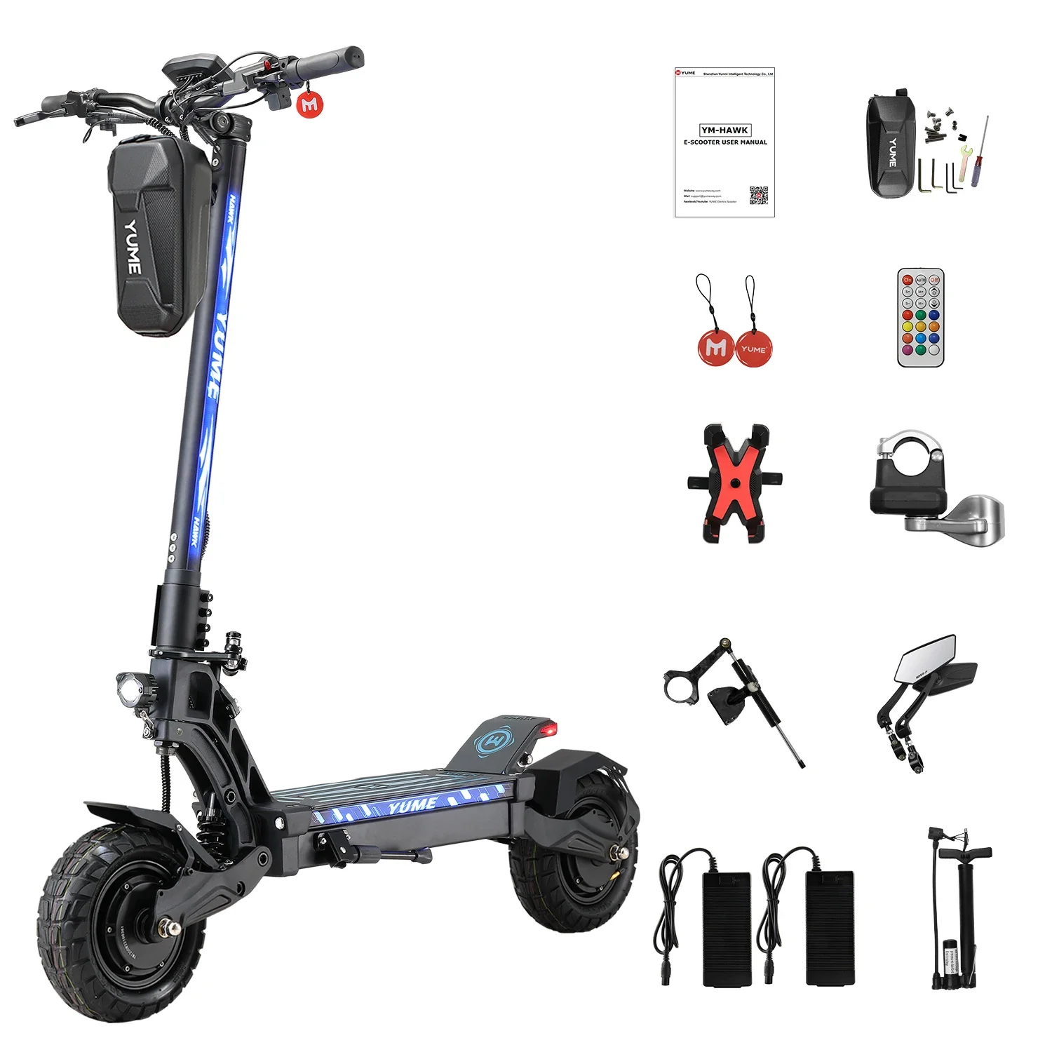 Hawk2400W Dual Motor Electric Scooter Max Speed 70KM/H Max Range 70km NFC Card Unlock Thumb Throttle 60V-22.5AH 3-7 Days Arrival