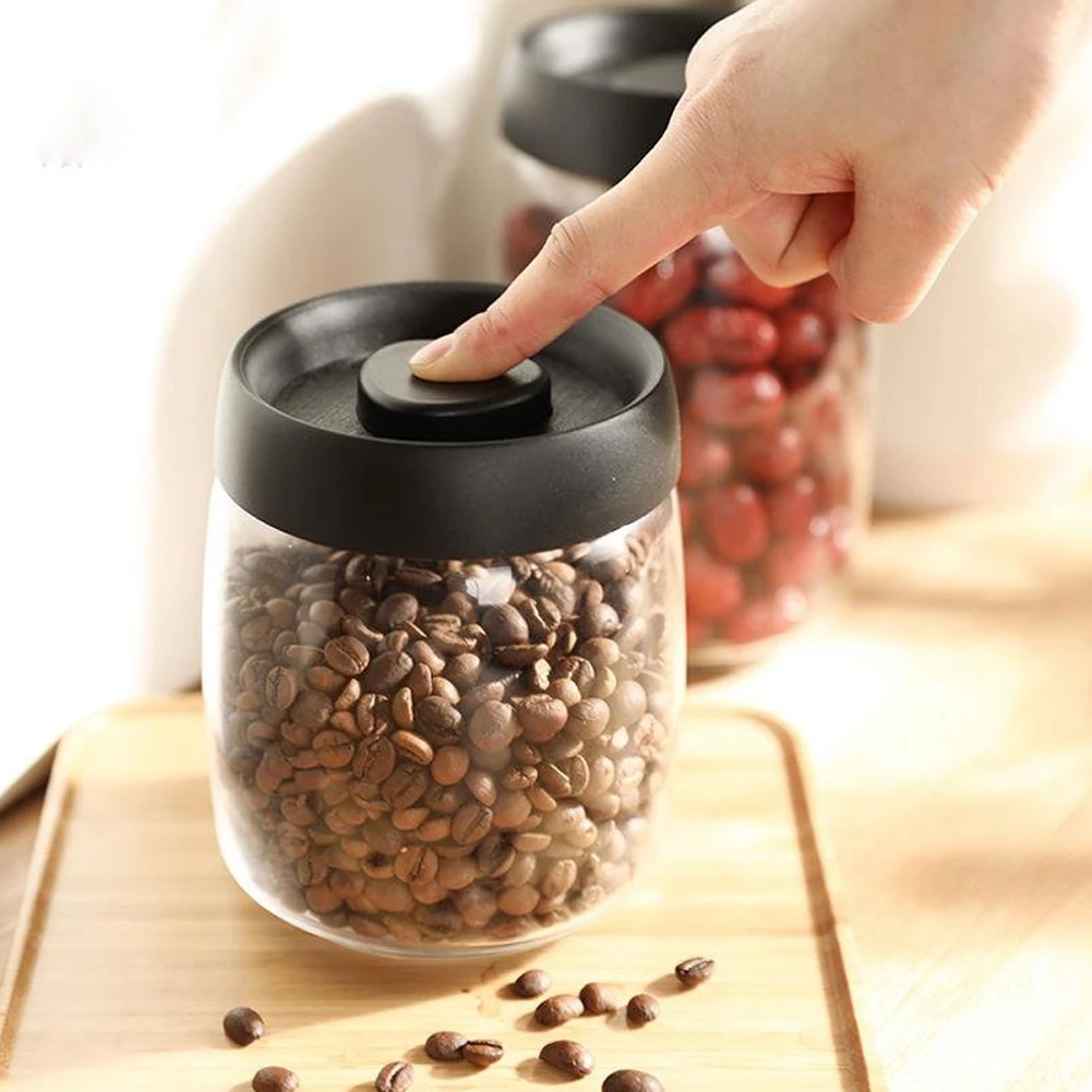 Limited Stock-FF Coffee Bean Storage Container Glass Vacuum Jar Sealed Nordic Kitchen Storage Snack Tea Milk Powder Container St