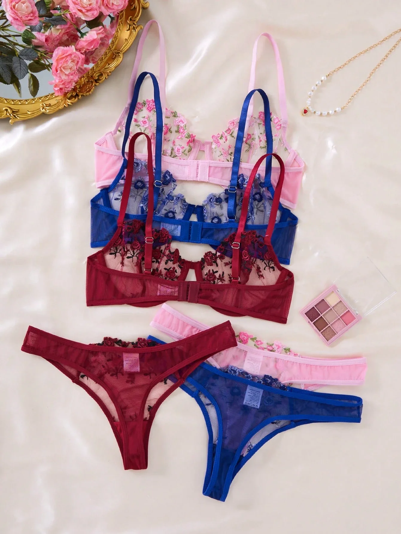 

3 Sets Womens Floral Lace Bra And Brief Set Sexy Lingerie