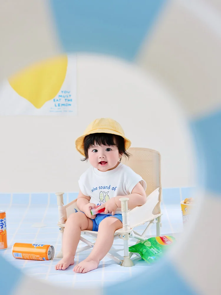cute-toddler-100-days-milestone-photography-outfit-summer-beach-theme-baby-bucket-hat-vest-shorts-set-studio-photo-props-costume