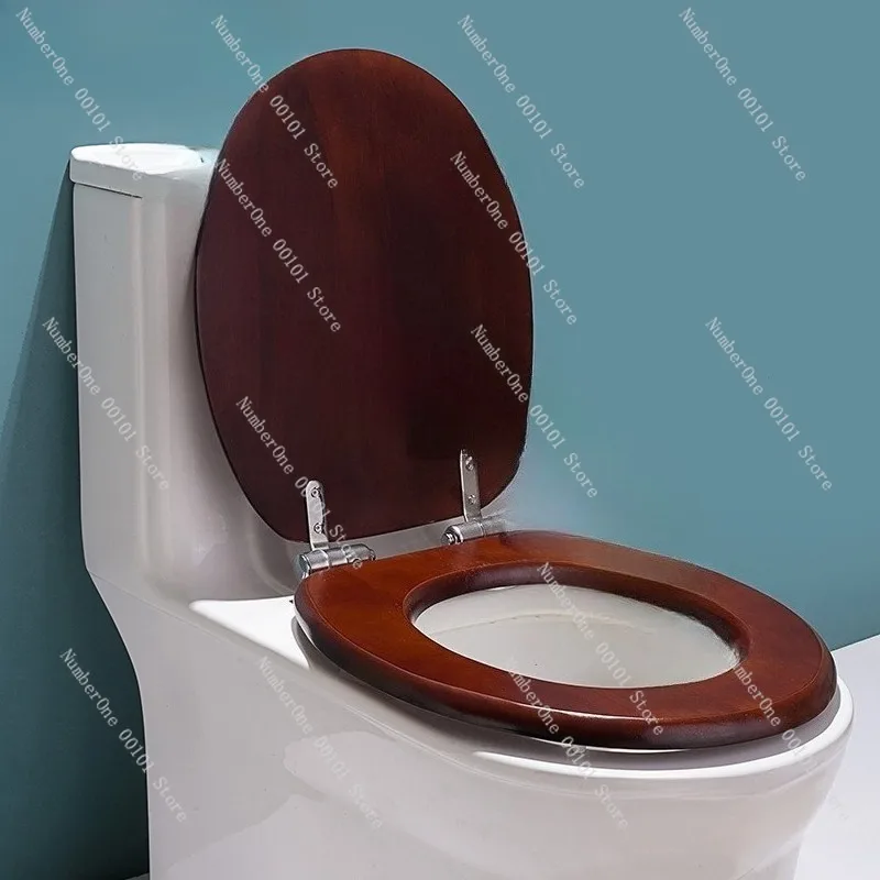 Solid Wood Toilet Seat Cover Replacement,Universal Quick-Release Buffer Plate,Durable Household Wood Cover,Easy Installation