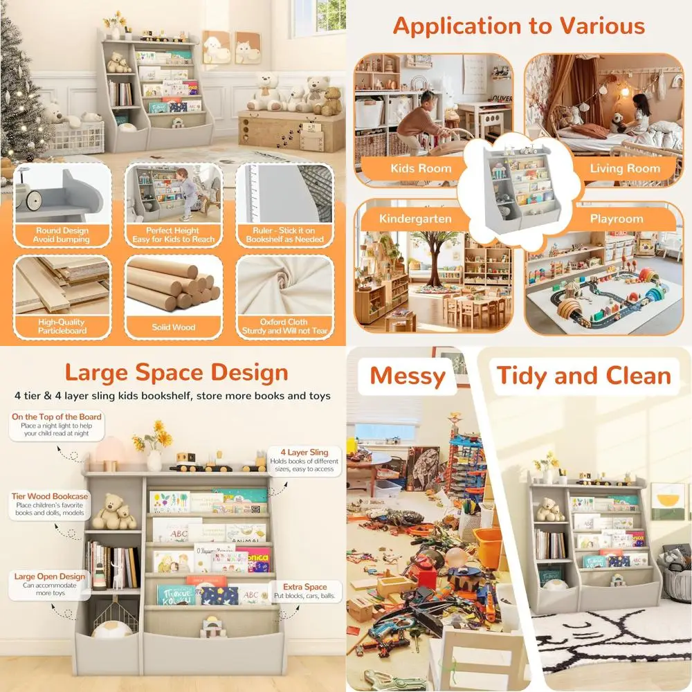 

5-ярусный детский стеллаж для книг и игрушек для детских комнат, дизайн с оленями, серый