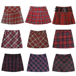 American Vintage Plaid Mini Skirt High Waist Pleated Skirts Y2K Sweet Cute Fairycore Grunge Harajuku Preppy style Women Clothes
