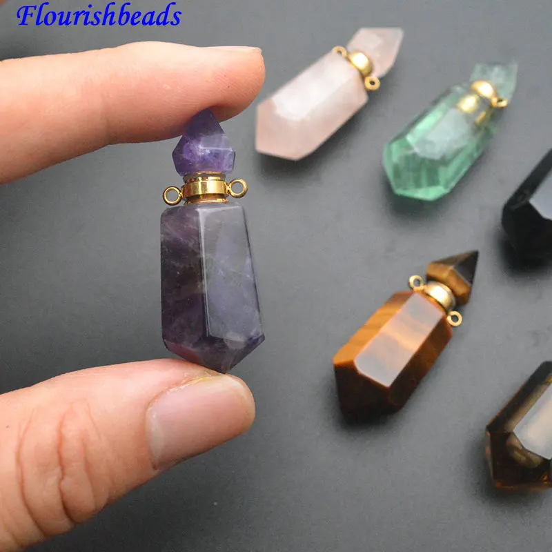 

5шт натуральный полудрагоценный камень двойная точка форма кристалл флакон духов ожерелье подвески