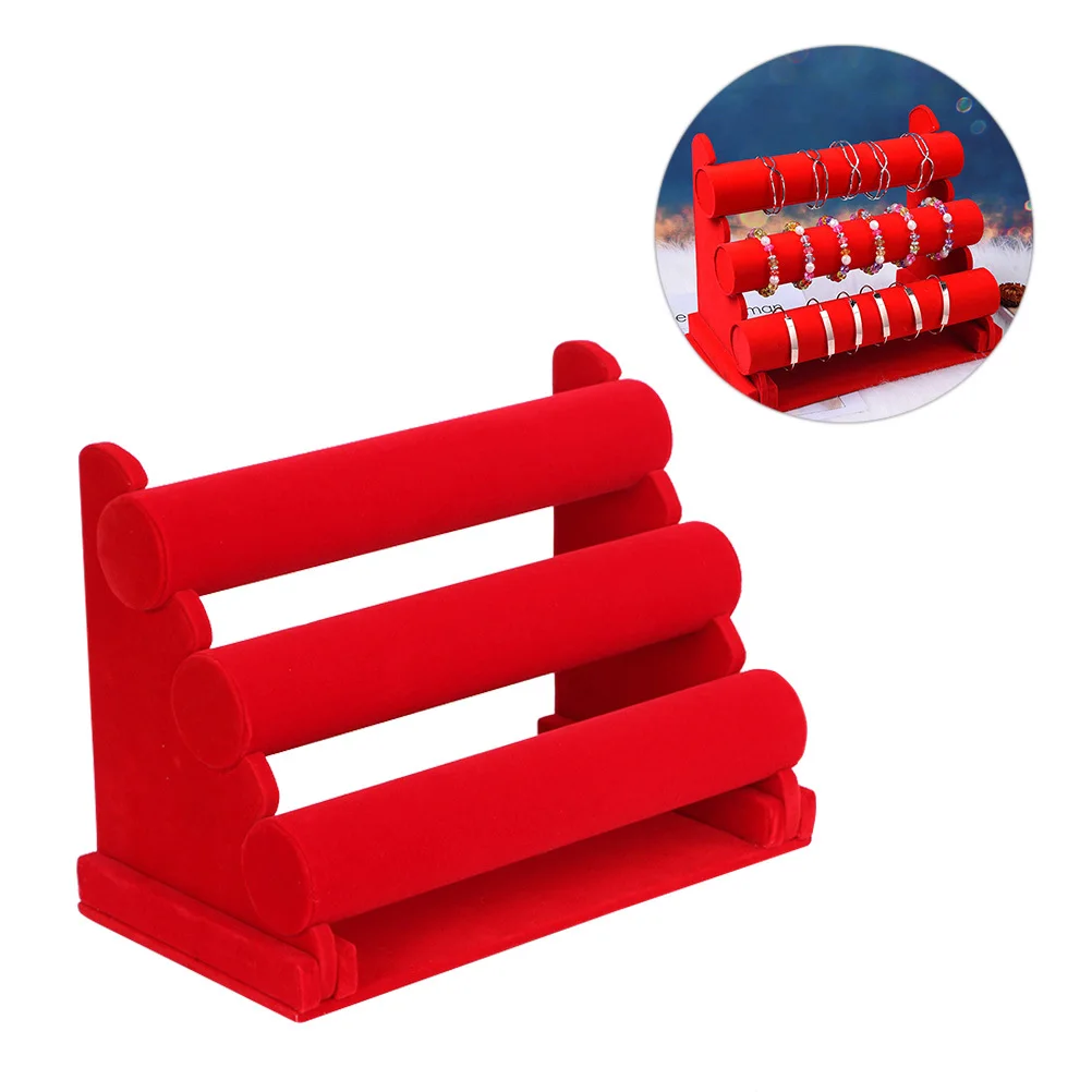 

Jewelry Display Stand Three Layer Red Ideal for Organizing and Showcasing Your Collection Damage Resistant Surface