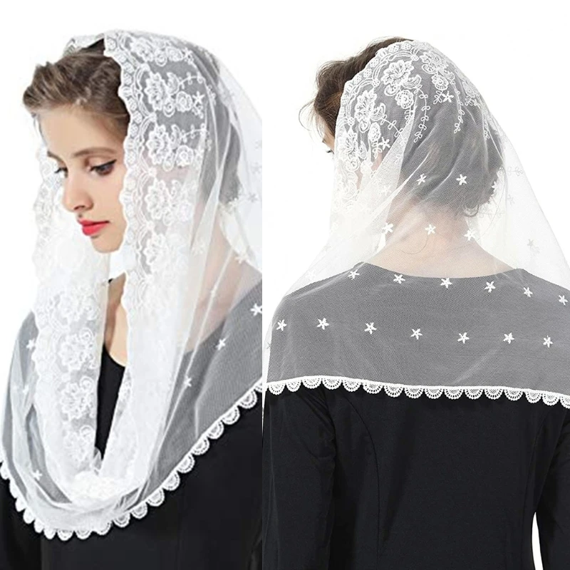 Muslim Women for Infinity Floral Lace Veil Scarf Wedding Bride Chapel for Head Covering Wrap Latin Mass Mantilla Dropship