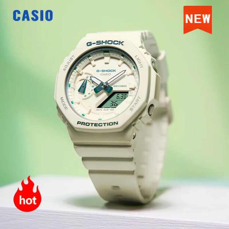 ساعة كاسيو الرجالية الأصلية المقاومة للماء بحزام راتينج لطيف على الطراز الطالب باللون البيج ساعة كورية يابانية هدية لصديقتك