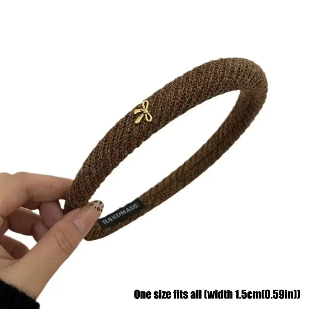 أزياء بسيطة حك غرامة عقال الحلو الكورية نمط القوس عقال الصوف الحياكة الذهبي القوس غسل الوجه هيرباند #6