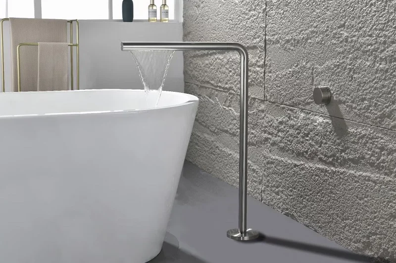 Wall-Mounted Bath Filler High-Flow Waterfall Bathtub Faucet Luxury Wide Cascade Bath Faucet Waterfall Spout Tub Filler,Brushed