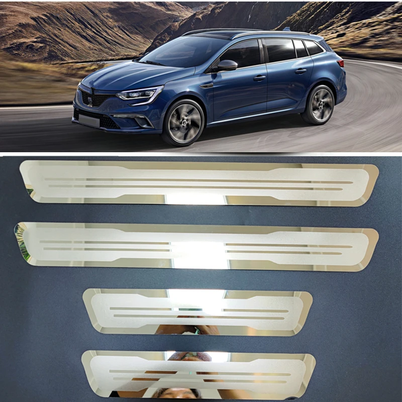 For Renault Megane 2015-2023 2024 2025 Car Door Sill Pedal Guards Trim Protector Chrome Welcome Scuff Plate Stickers Accessories