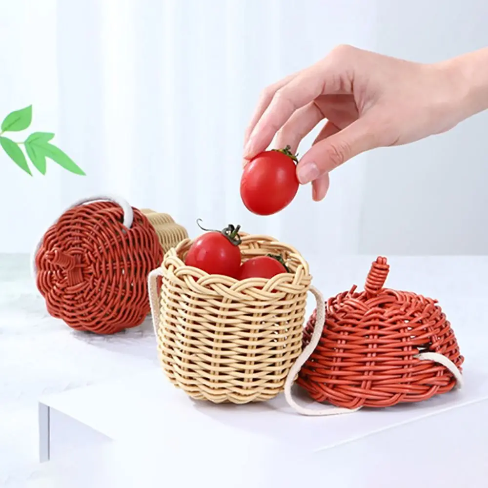 Neue Eichelförmige Schultertasche Korbflechterei Rot-Kaffeebraune Umhängetasche Foto-Requisiten Plastik-Aufbewahrungskorb Boho – Detail 4