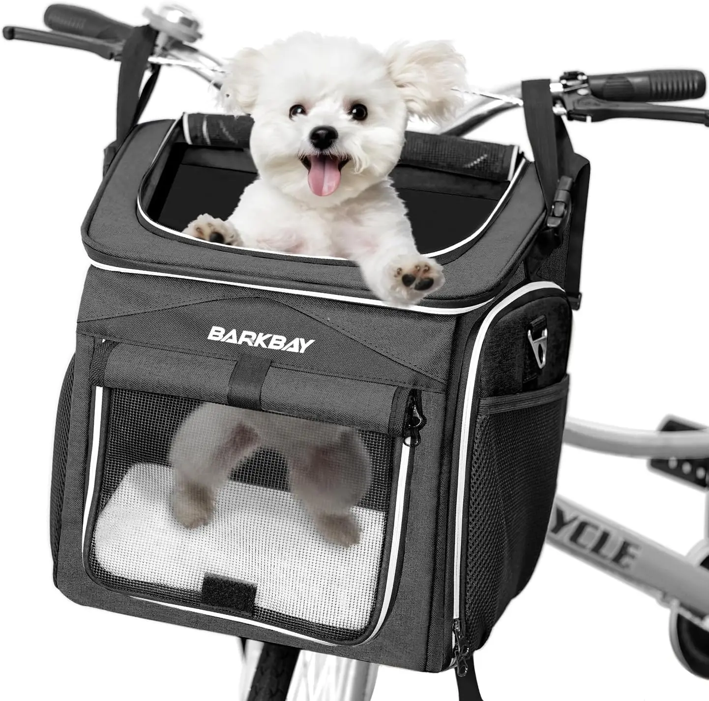 

Expandable Dog Bike Basket Carrier with 2 Doors, Reflective Tapes for Small Pets Travel