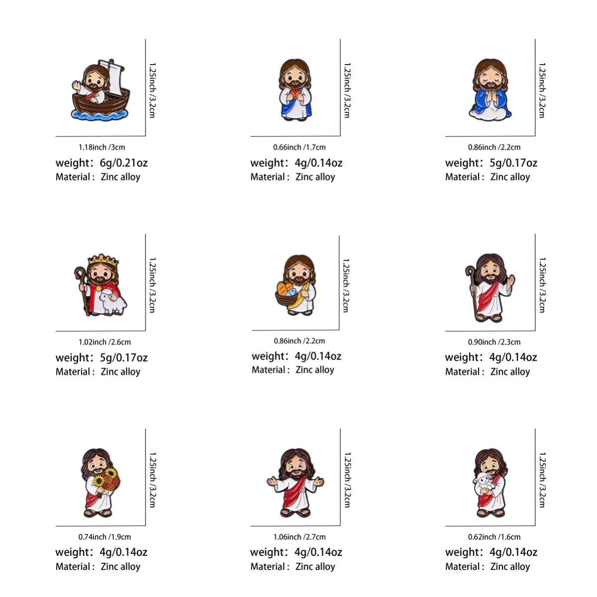 9-teiliges Set mit niedlichen Jesus-Broschen, Cartoon-Religions-Metall-Emaille-Anstecknadeln, Abzeichen für Rucksack, Kleidung, Accessoires, Schmuck, Geschenk für Freunde – Detail 1