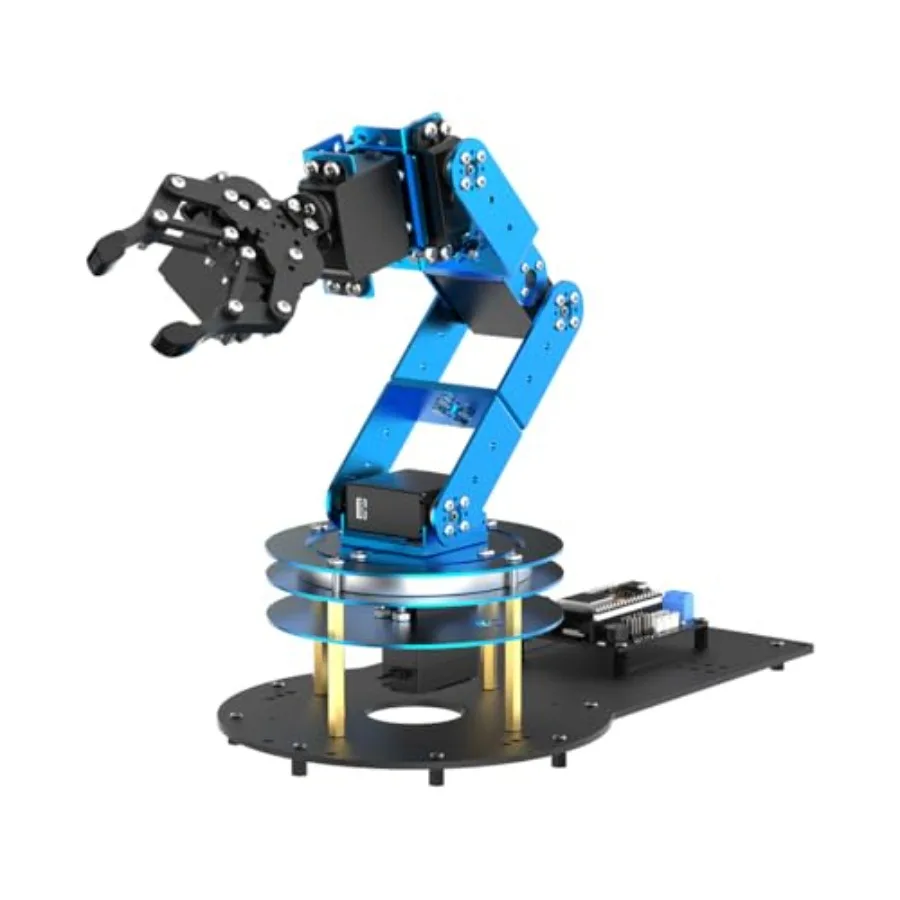 

STEM Education Robotic Arm Kit 6DOF: Aluminum Alloy Black Silver Programmable via PC/APP with Tutorials Open-Source Support