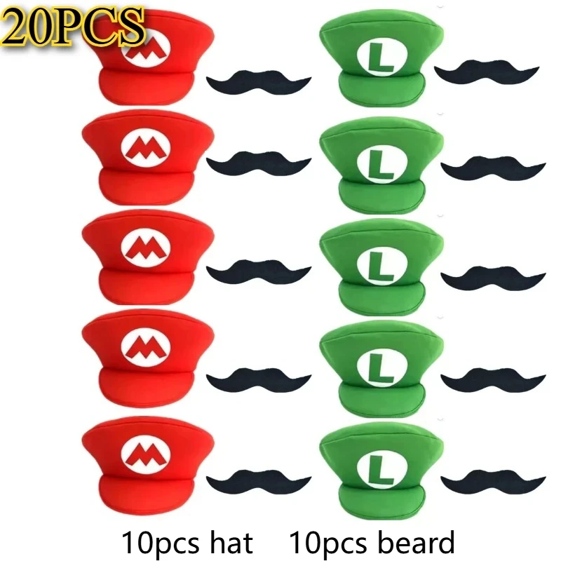 

20pcs Movie Super Brothers wholesale Hat with beard Cosplay Anime Halloween Costumes Accessories Christmas Fancy Dress Caps