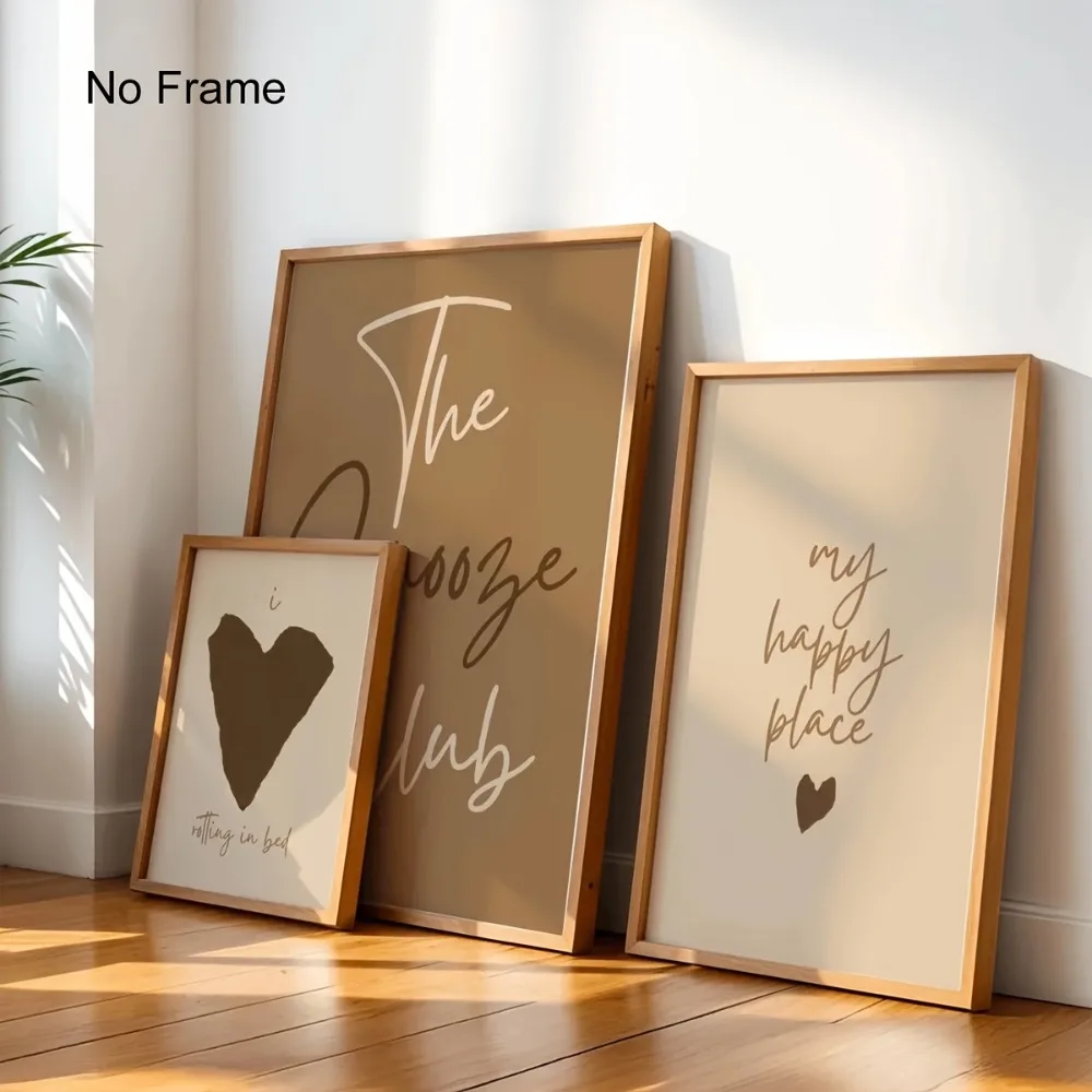 3pcs frameless Canvas Painting 3pcs Frameless,Neutral, Warm and Inspiring Quote Poster By Snooze Club,Brown Wall Art,Comfortable