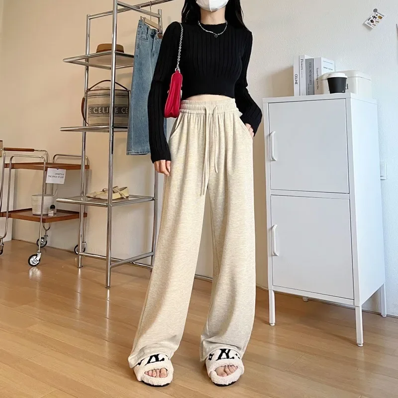 Thick and loose wide leg casual pants White oat glutinous rice pants for women's autumn and winter new style with added velvet