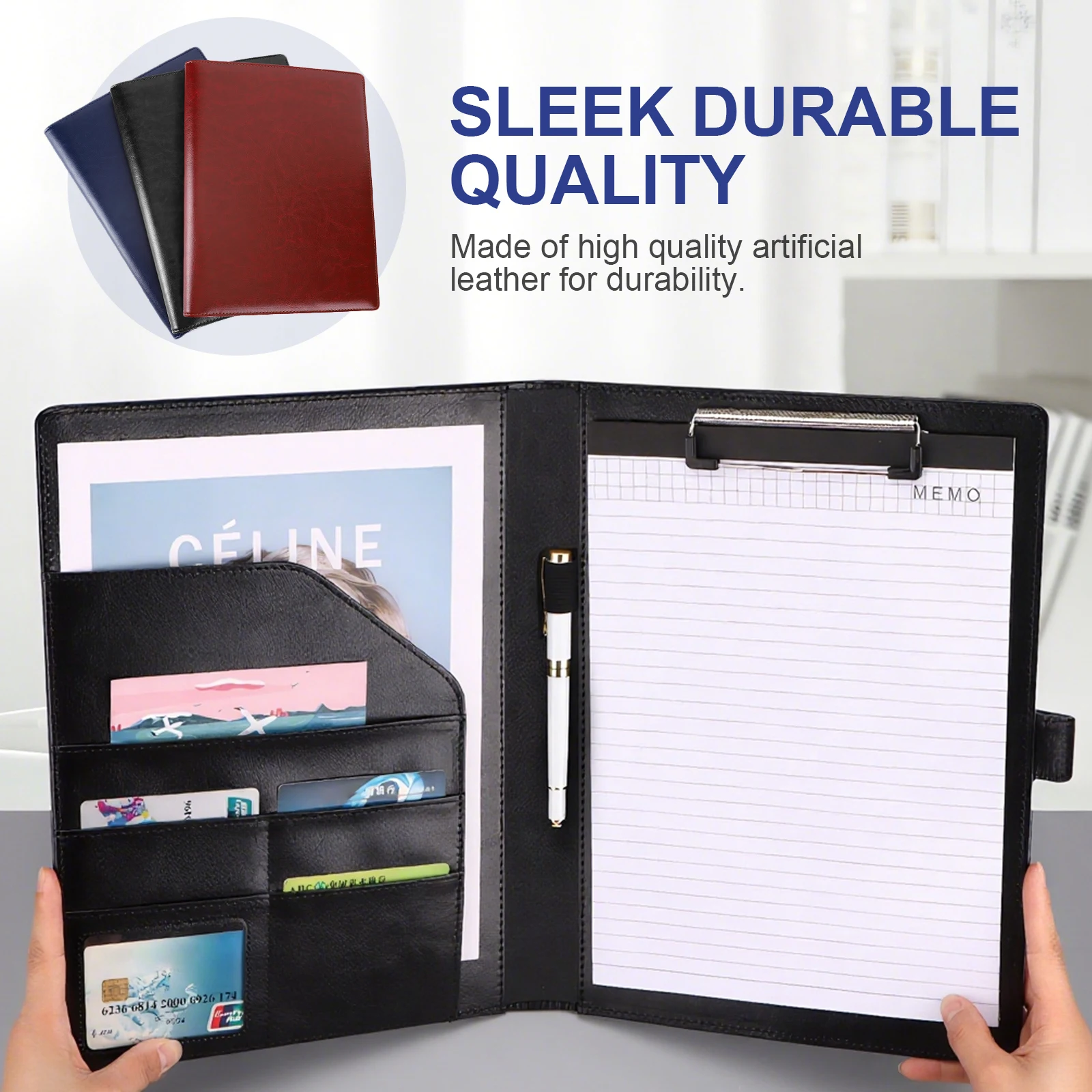 

A4 Clipboard Folder with Notepad Document File Bag Large Capacity Multi-Layer Writing Pad for Business Meeting & Travel