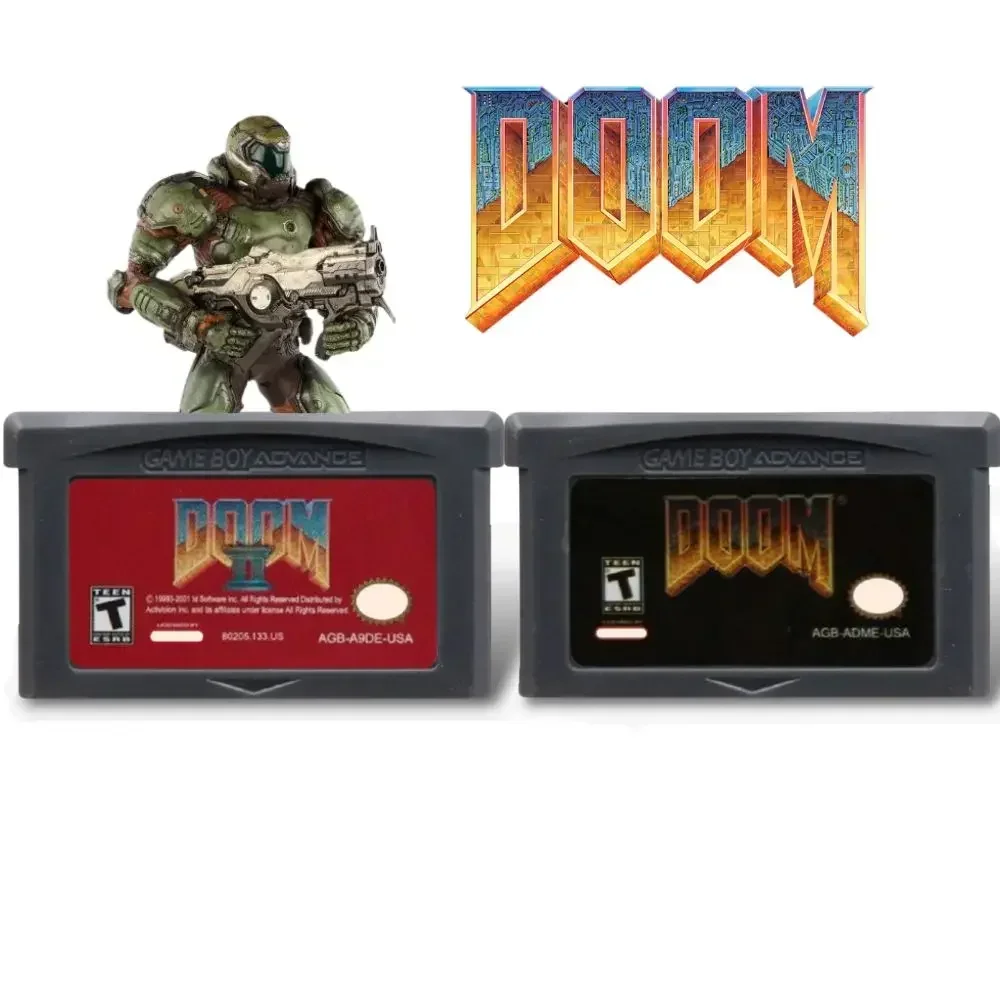 GBA 게임 카트리지 32비트 비디오 게임 콘솔 카드 DOOM 1 DOOM 2 (GBA, GBASP, NDSL 호환) 베어 카드 포장 (둠 시리즈용)