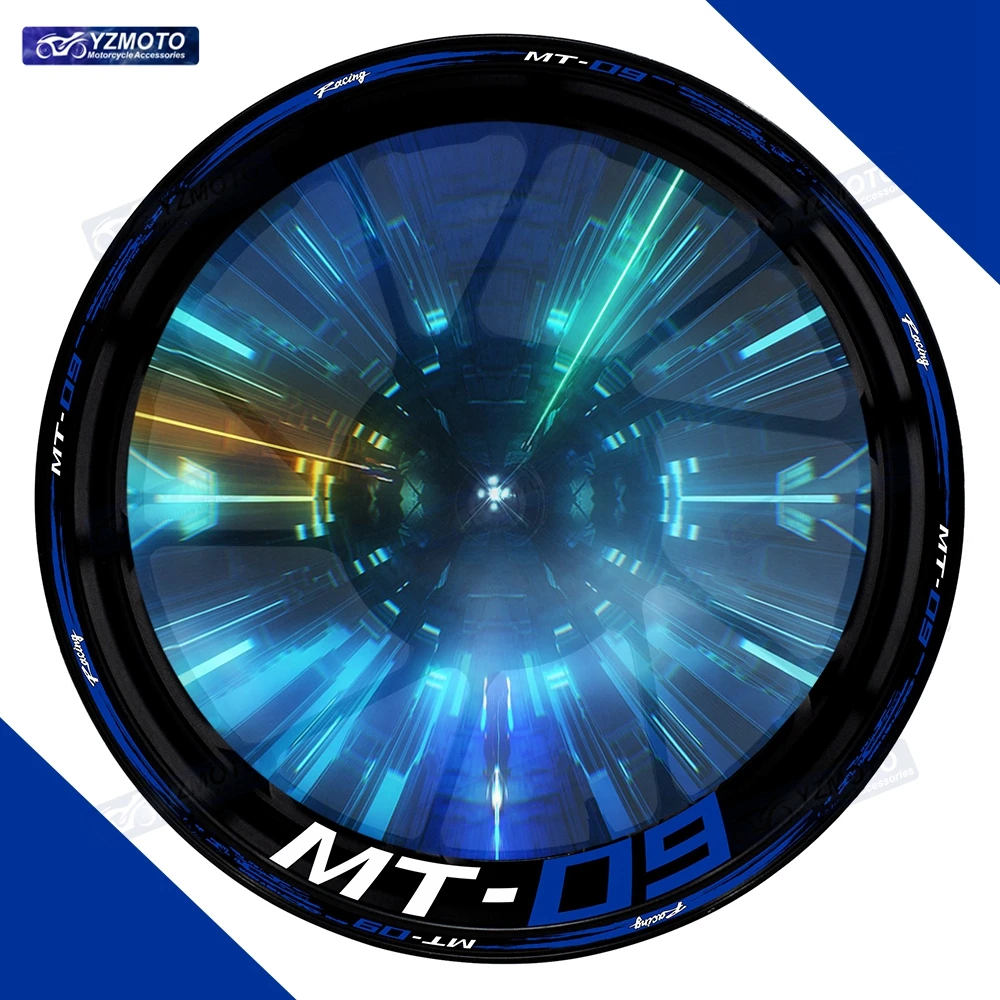 

Для MT-09 MT09 мотоцикла 17-дюймовая наклейка на переднее и заднее колесо гоночная наклейка светоотражающая водонепроницаемая декоративная втулка в полоску наклейки на обод