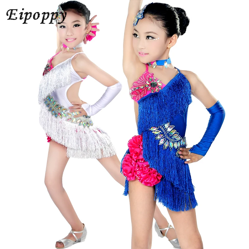 Faldas latinas para niñas, ropa de actuación de juego, ropa de baile para niños, ropa y disfraces con borlas, nuevo