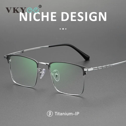 Imagen 2 del producto VICKY, monturas para miopía de titanio ultraligeras a la moda, gafas informales antiluz azul para hombre, se pueden personalizar con prescripción P9027