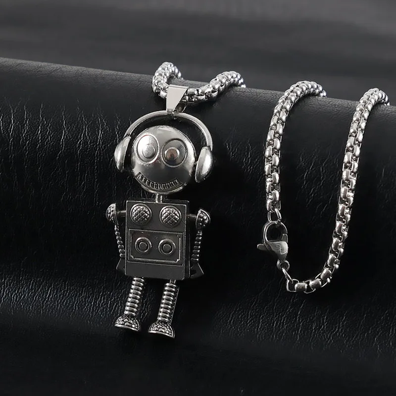 Fashion Rotatable Music Robot Necklaces for Men and Women Retro Hip Hop Couple Pendant Sweater Chain Punk Jewelry Accessories