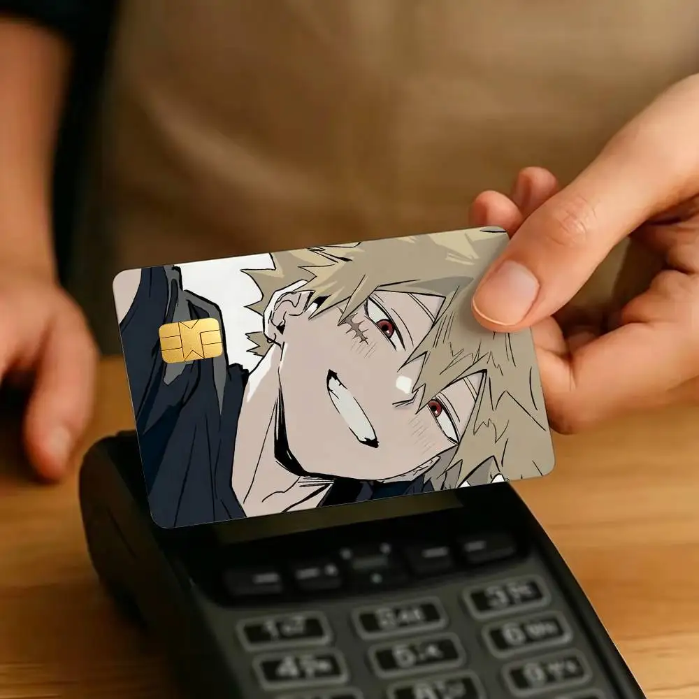 Cute K-Katsuki Bakugo My Hero-A 1Set 4Pcs Waterproof Card Skin Stickers for Credit Bus IC Cards