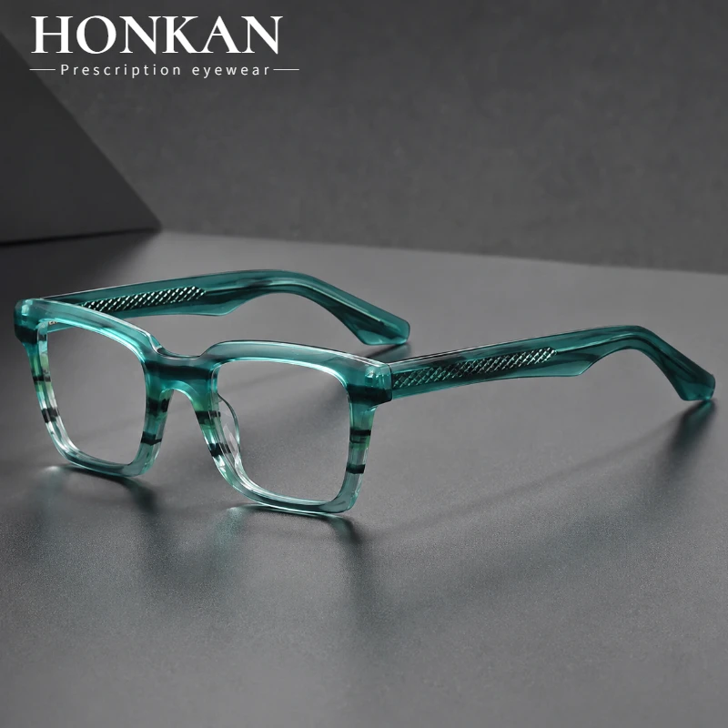 HONKAN Handcrafted Acetate Eyeglasses Frame Square Optical Eyewear Frames Luxury Carved Wire Core Geek Chic Prescription Glasses