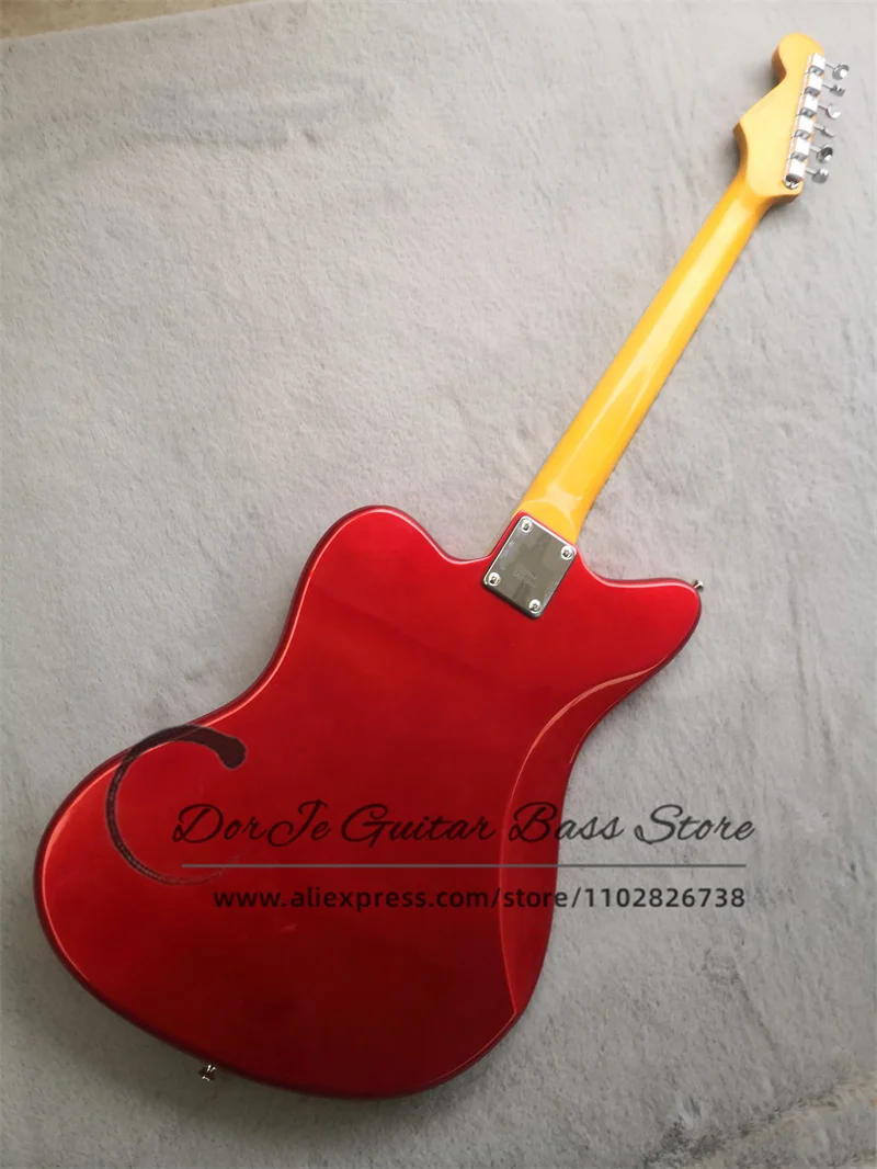 Metal Red electric Guitar Fixed bridge basswood body Yellow neck Rose wood fingerboard white pickup guard Jag Guitar Factory cus