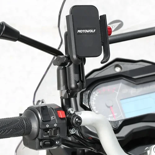 Imagen 2 del producto Soporte Universal para móvil de bicicleta y motocicleta, manillar de aluminio de 12-24V con cargador USB, espejo retrovisor para Moto, soporte para teléfono móvil