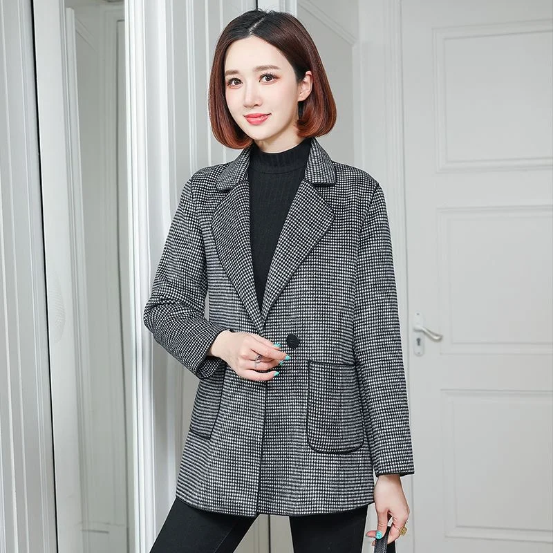 

2024 Spring Double-Sided Wool Jacket Autumn Winter New Coat Short Temperament Outwear Mother Plaid Joker Wool Coats Female Tops