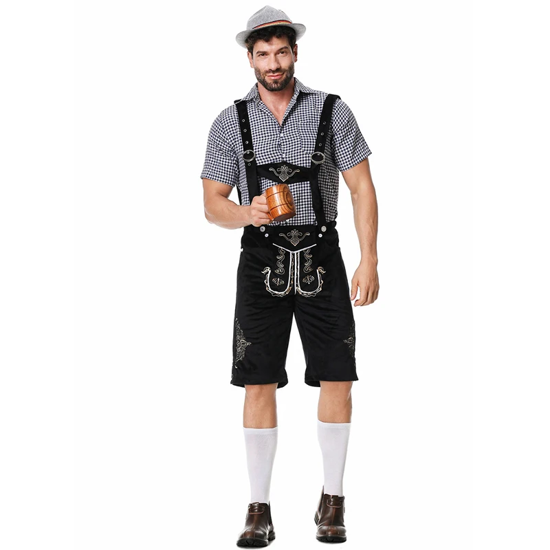 Männer Karneval Oktoberfest Kostüm bayerische Clubwear Barkeeper Top und Lederhosen Cosplay Halloween Kostüm Party kleid