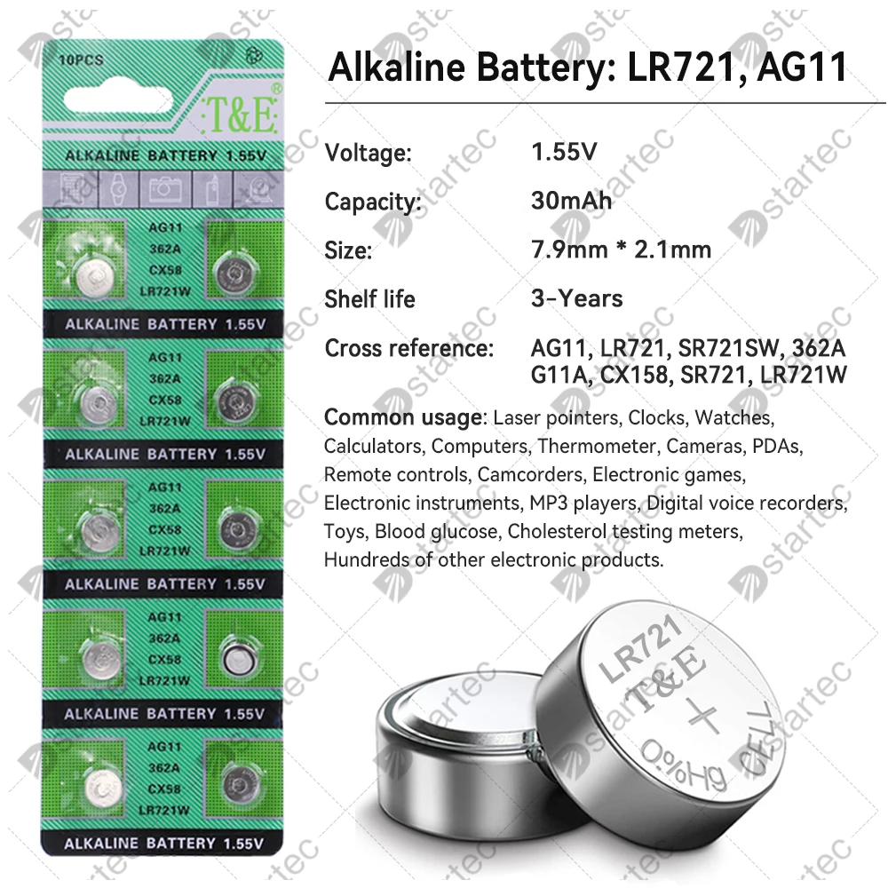 10PCS-300PCS 1.55V AG11 SG11 LR58 SR58 162 361 362 LR721 SR721 Button Batteries SR720 L721F Cell Coin Watch Toys Remote Battery