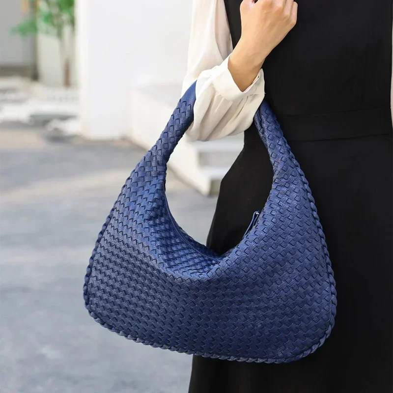 Evening Bags Woven Pu Leather Messenger Fashion Luxury Designer Handbag High Quality Black Gray Blue Shoulder Tote for Women