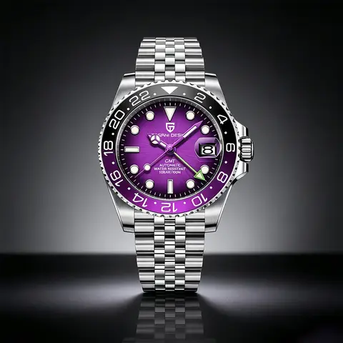 PAGANI DESIGN 2026 V2 Edition 40MM Black Purple Luxury GMT Mechanical Watch Jubilee Strap Sapphire Glass Stainless Steel Waterproof Watch for men Gift