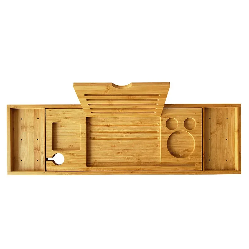 Spa Bathtub Extendable Bathtub Bamboo Tray Caddy Organizer Rack Book Wine Tablet Holder Nonslip Bottom Bath Tub Tray Shelf