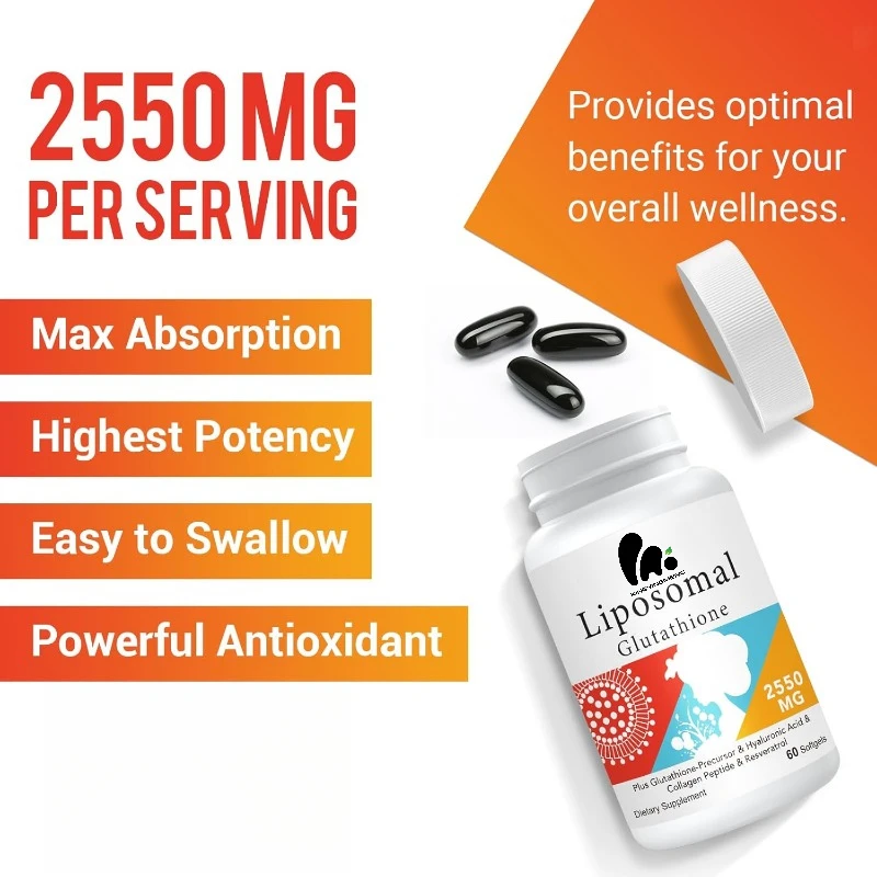 Liposome glutathione soft gel, high absorption glutathione supplement, antioxidant, gluten free and non transgenic, 60 soft gel