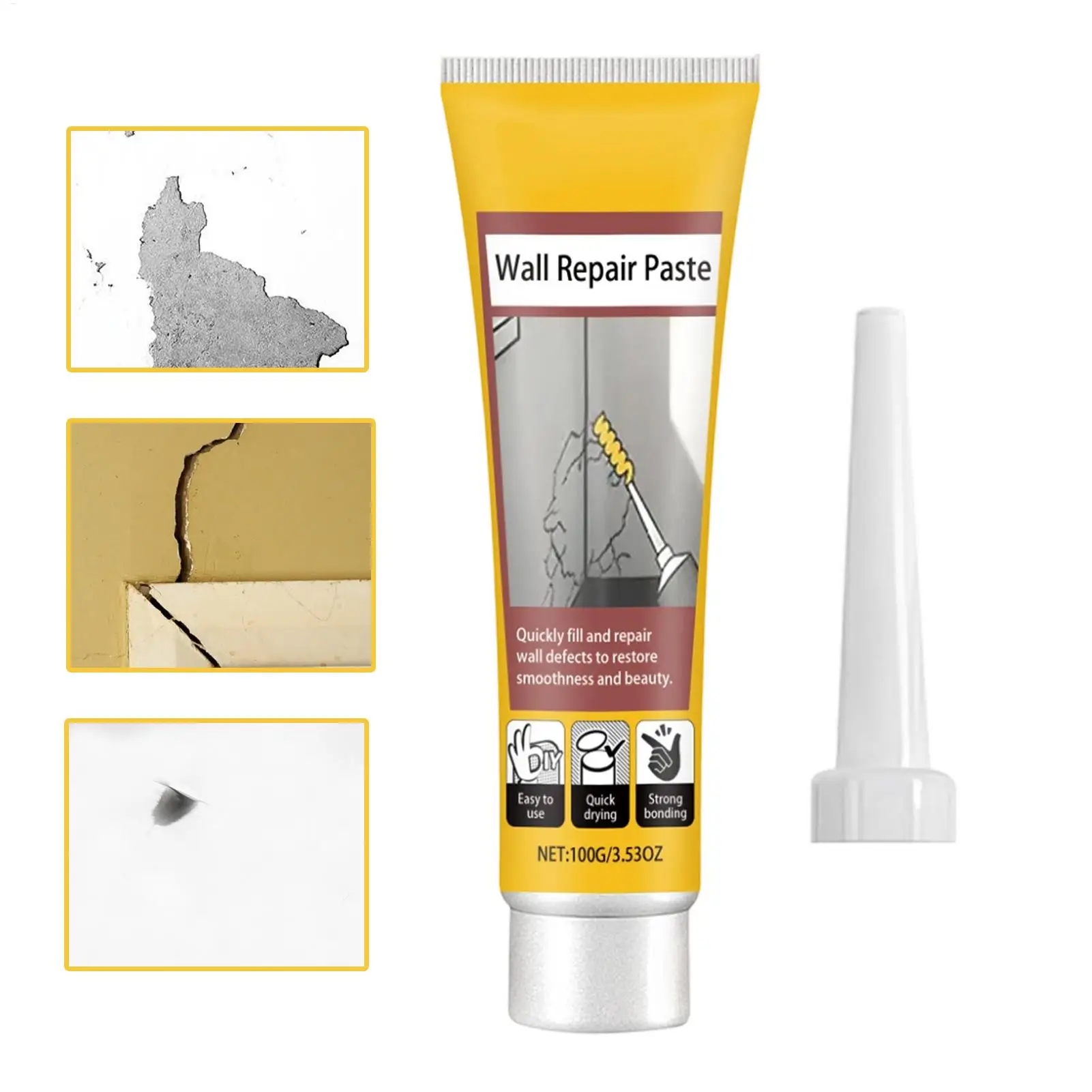 100g Wall Repair Paste Quick Drying Drywall Hole Filler Ceiling Hole Cover for Living Room Bedroom Bathroom Kitchen Balcony