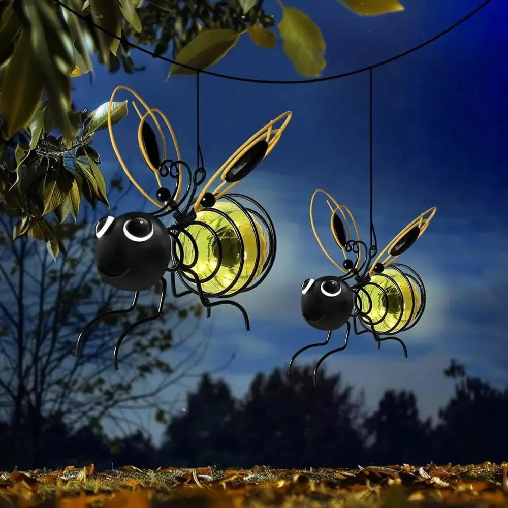Solar Bees Lights Outdoor, Hanging Bee Solar Garden Light,Waterproof Bumble Bees Solars Light for Party Festivals Garden Decor